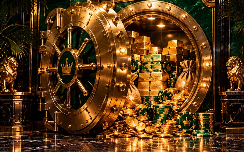 Open golden vault with coins