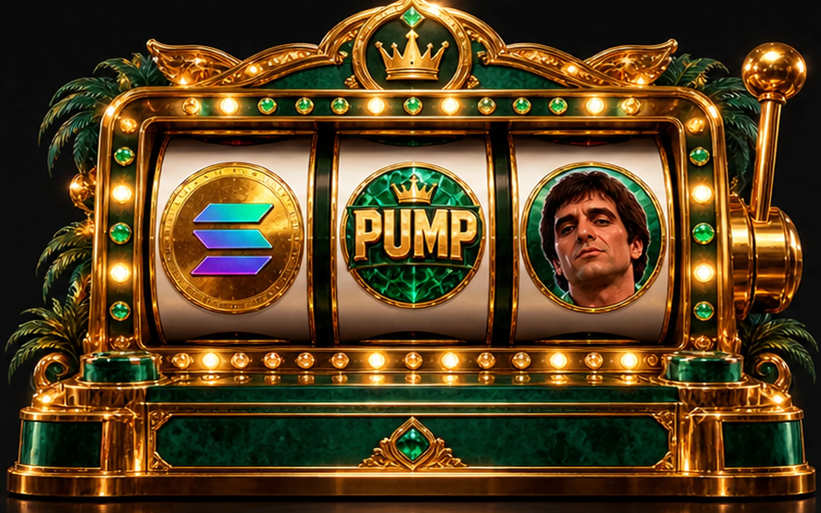 Decorative gold and emerald PumpTana slot machine